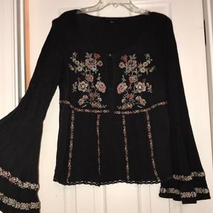 Embroidered bell sleeve top